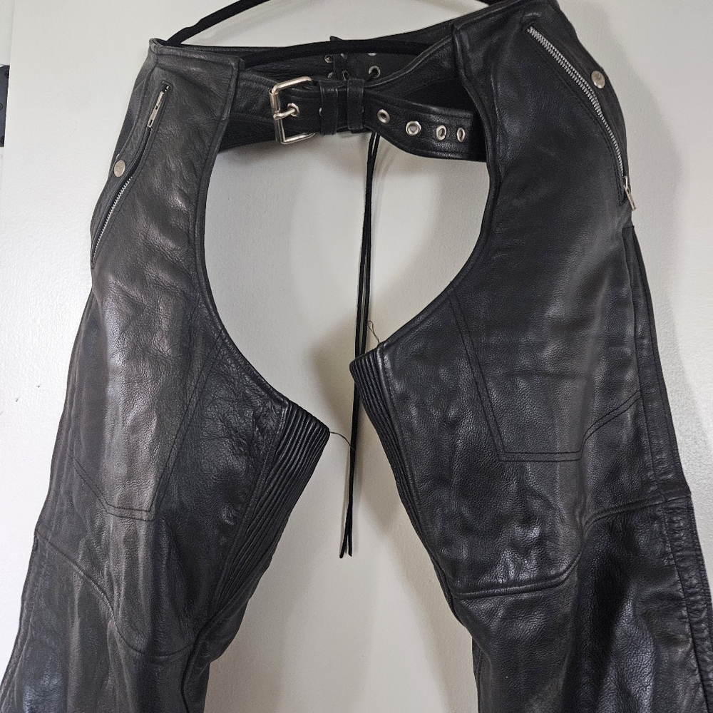 Unisex Black Leather Motorcycle Chaps